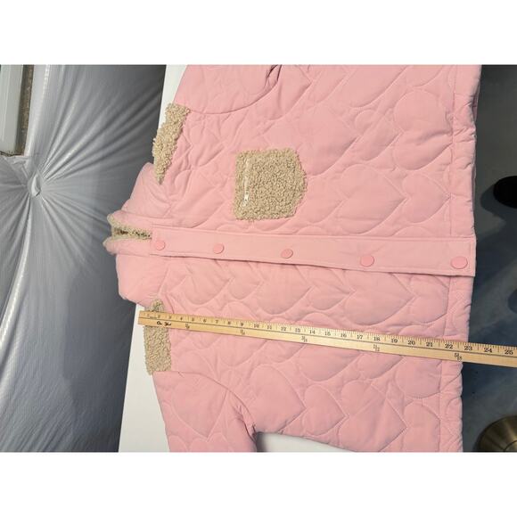 For Love And Lemons Jacket Pink Heart Puffer Coat Hooded Sherpa Trim Zip Up Sz M - Picture 11 of 12